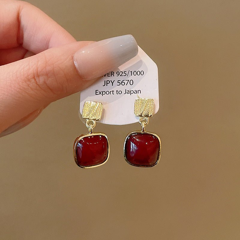 Silver Needle Red Velvet Bow Vintage Earrings - ACOOE