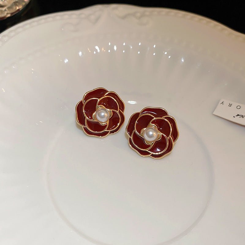 Silver Needle Red Velvet Bow Vintage Earrings - ACOOE