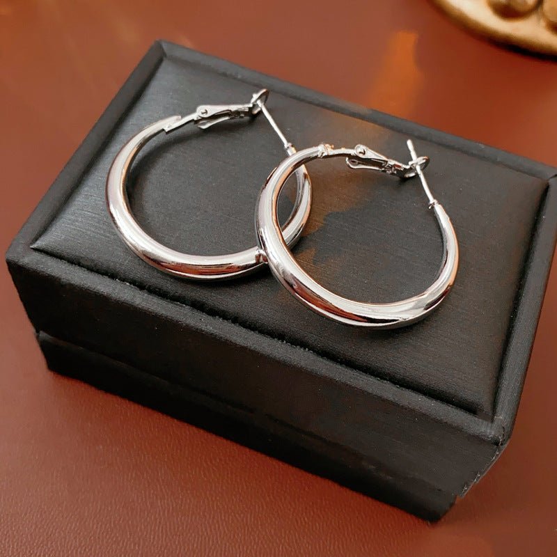 Silver Needle Round Earrings Minimalist Style - ACOOE