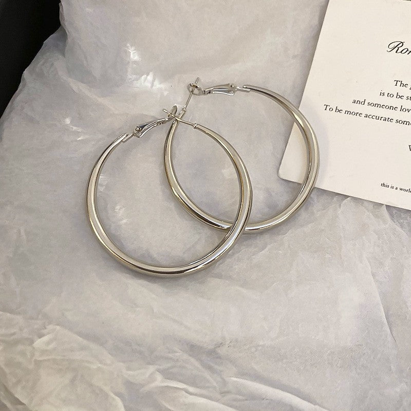 Silver Needle Round Earrings Minimalist Style - ACOOE