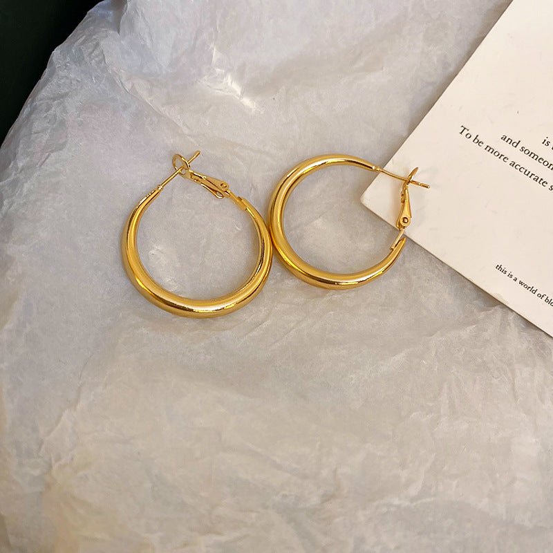 Silver Needle Round Earrings Minimalist Style - ACOOE