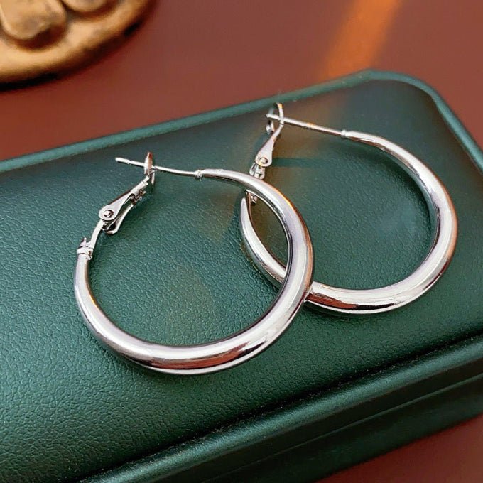 Silver Needle Round Earrings Minimalist Style - ACOOE