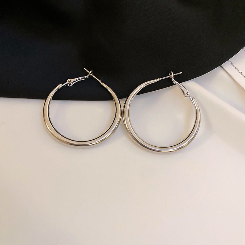 Silver Needle Round Earrings Minimalist Style - ACOOE