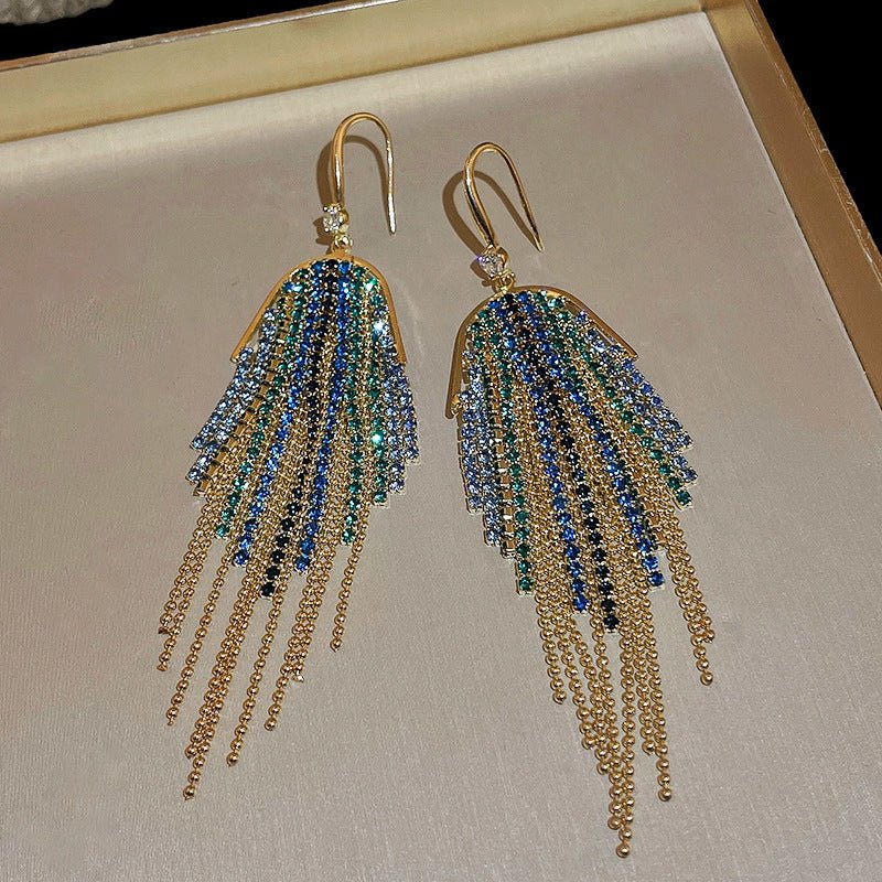 Silver Needle U - Shaped Pearl Diamond Tassel Earrings - ACOOE