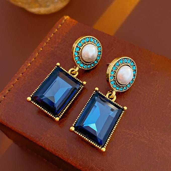 Silver Needle Wrinkled Blue Metal Earrings - ACOOE