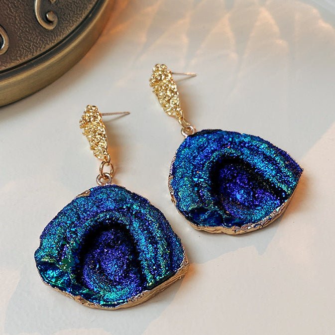 Silver Needle Wrinkled Blue Metal Earrings - ACOOE