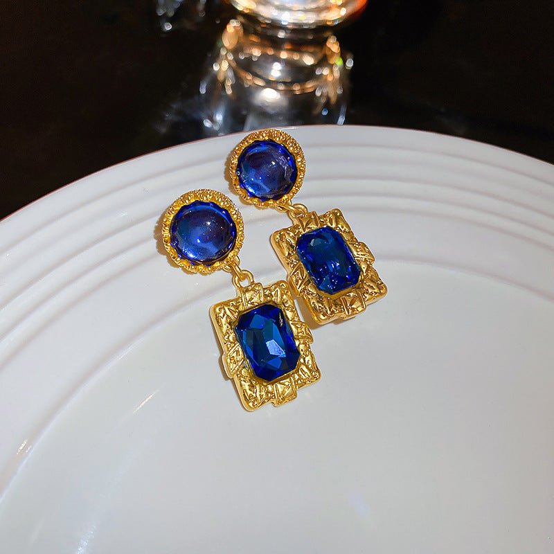 Silver Needle Wrinkled Blue Metal Earrings - ACOOE