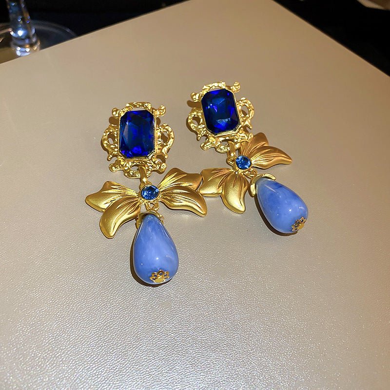 Silver Needle Wrinkled Blue Metal Earrings - ACOOE