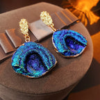 Silver Needle Wrinkled Blue Metal Earrings - ACOOE