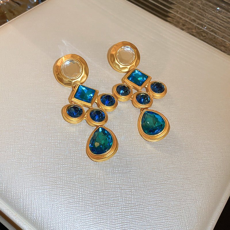 Silver Needle Wrinkled Blue Metal Earrings - ACOOE