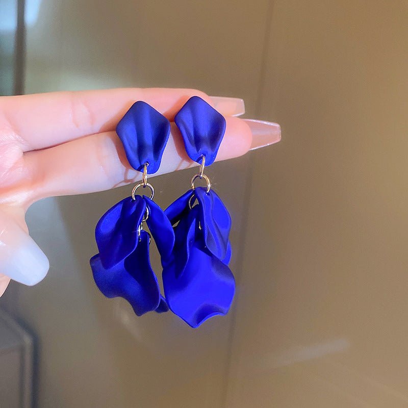 Silver Needle Wrinkled Blue Metal Earrings - ACOOE