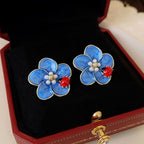 Silver Needle Wrinkled Blue Metal Earrings - ACOOE