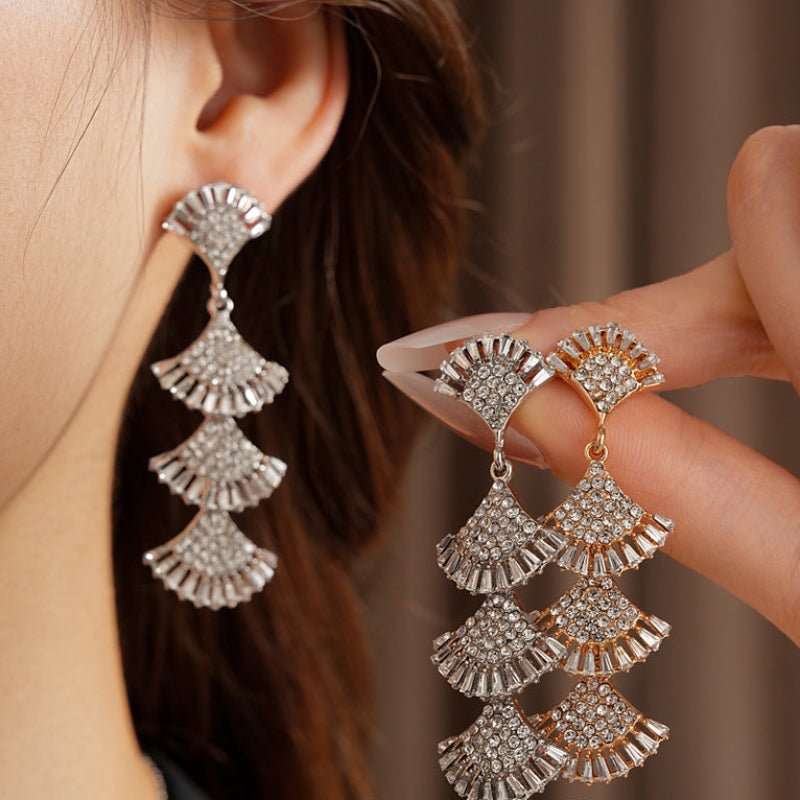 Vintage Diamond Multi - layer Fan Tassel Earrings - ACOOE