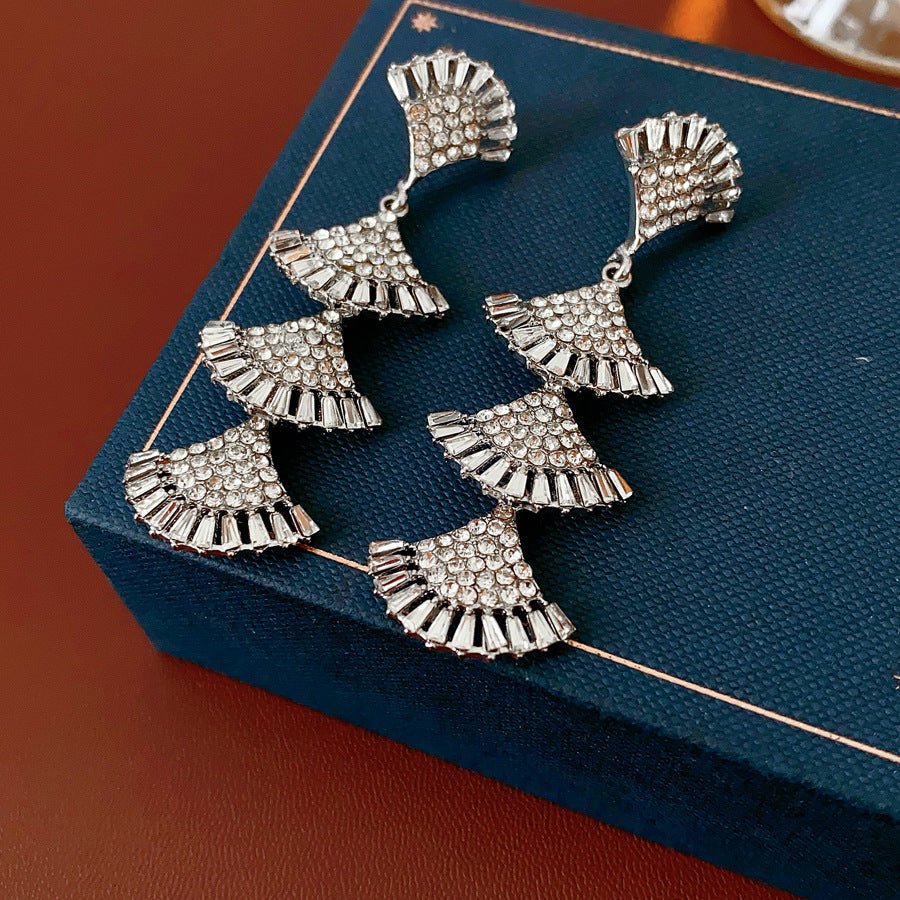 Vintage Diamond Multi - layer Fan Tassel Earrings - ACOOE