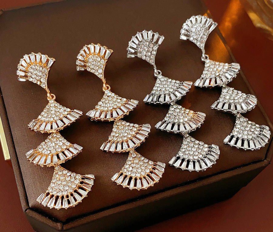 Vintage Diamond Multi - layer Fan Tassel Earrings - ACOOE
