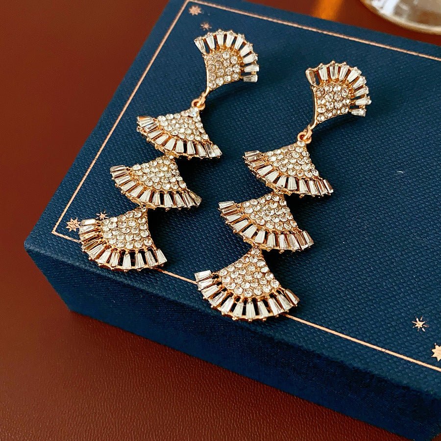 Vintage Diamond Multi - layer Fan Tassel Earrings - ACOOE