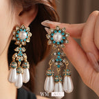 Vintage Diamond - Studded Flower Water Drop Earrings - ACOOE