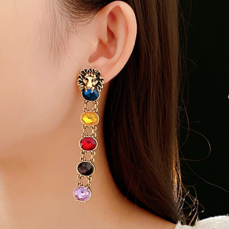 Vintage Diamond - Studded Lion Head Earrings - ACOOE