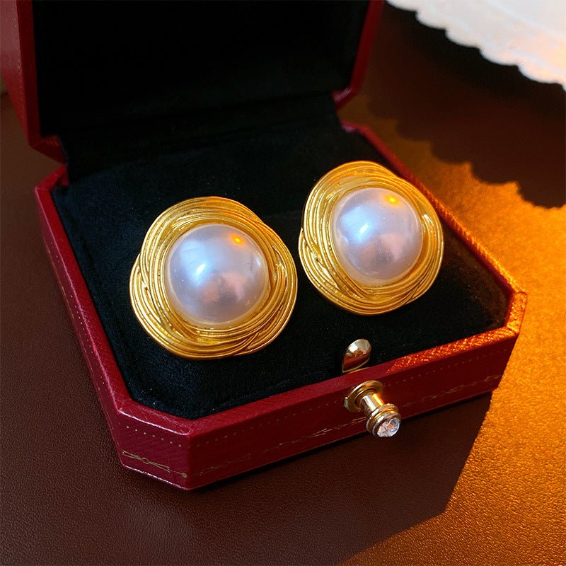 Vintage Pearl Earrings with Silver Studs - ACOOE
