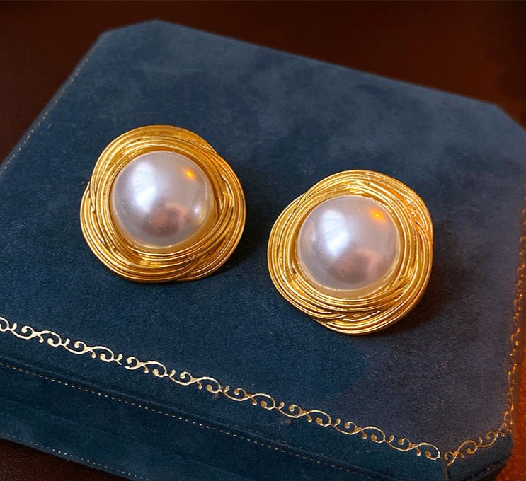 Vintage Pearl Earrings with Silver Studs - ACOOE