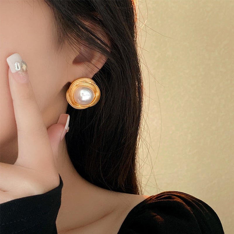 Vintage Pearl Earrings with Silver Studs - ACOOE