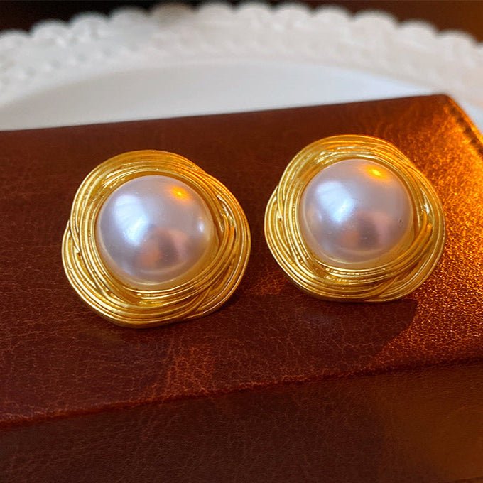 Vintage Pearl Earrings with Silver Studs - ACOOE
