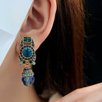 Vintage Retro Clip - On Earrings with Blue Crystal Inlay - ACOOE