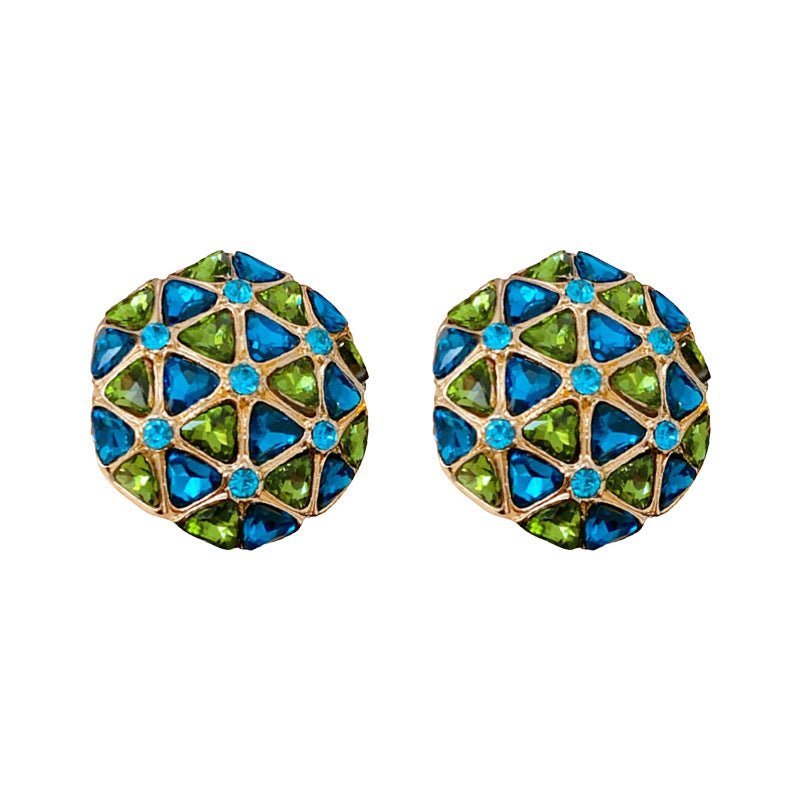 Vintage Silver Geometric Diamond Stud Earrings - ACOOE