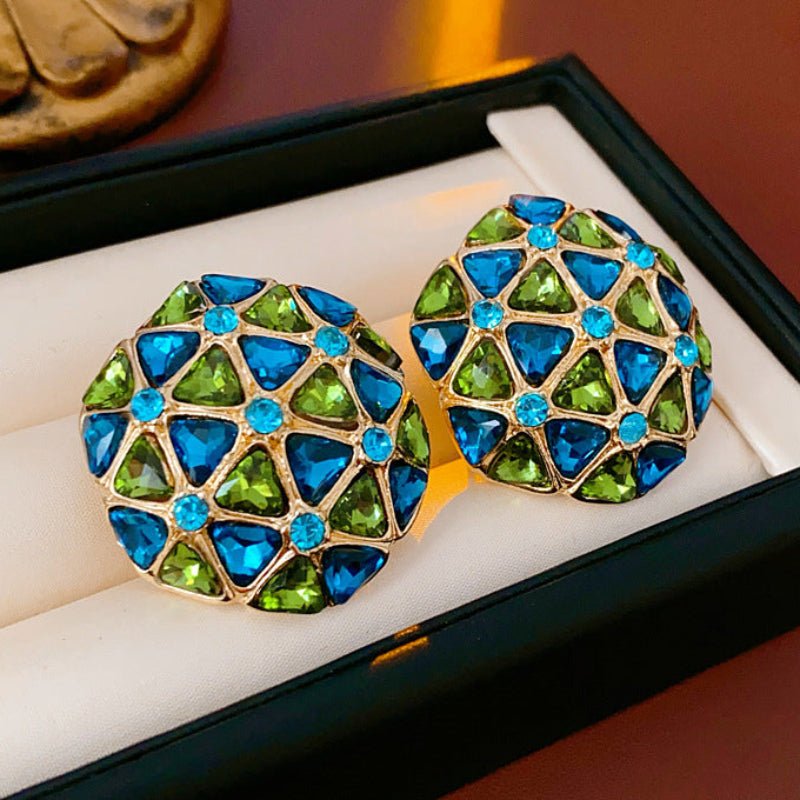 Vintage Silver Geometric Diamond Stud Earrings - ACOOE