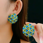 Vintage Silver Geometric Diamond Stud Earrings - ACOOE