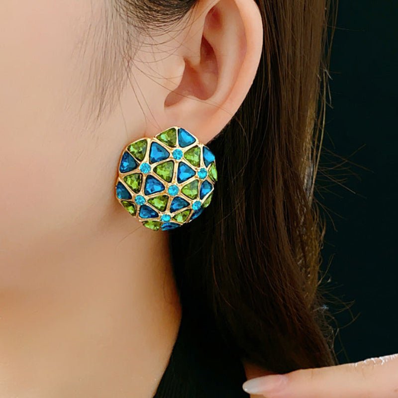 Vintage Silver Geometric Diamond Stud Earrings - ACOOE