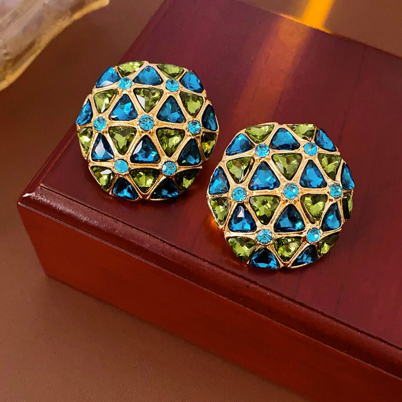 Vintage Silver Geometric Diamond Stud Earrings - ACOOE