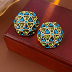 Vintage Silver Geometric Diamond Stud Earrings - ACOOE