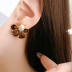 Vintage Silver Needle Flower Pearl Earrings - ACOOE