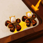 Vintage Silver Needle Flower Pearl Earrings - ACOOE