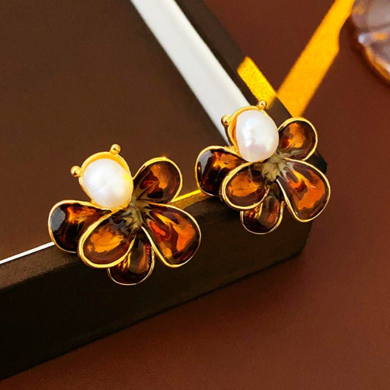 Vintage Silver Needle Flower Pearl Earrings - ACOOE