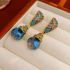 Vintage Silver Needle Inlaid Blue Diamond Earrings - ACOOE