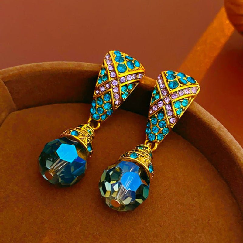 Vintage Silver Needle Inlaid Blue Diamond Earrings - ACOOE