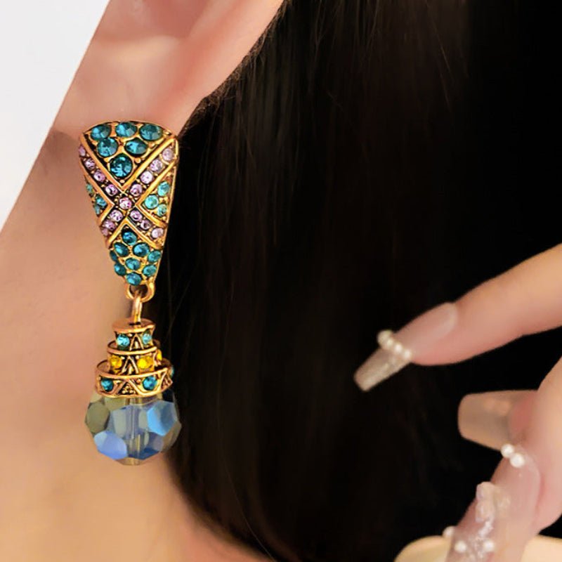 Vintage Silver Needle Inlaid Blue Diamond Earrings - ACOOE