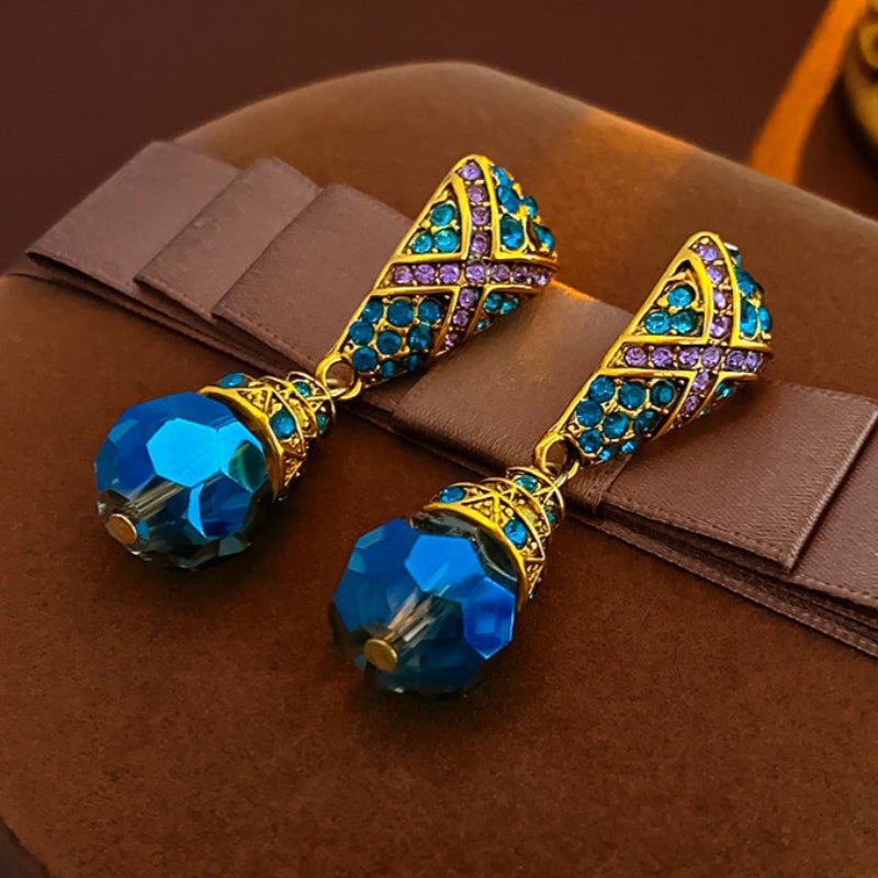 Vintage Silver Needle Inlaid Blue Diamond Earrings - ACOOE
