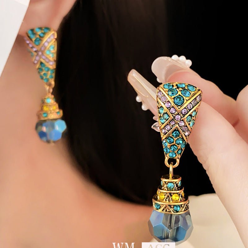 Vintage Silver Needle Inlaid Blue Diamond Earrings - ACOOE