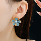 Vintage Silver Needle Oil Drop Flower Pearl Earrings - ACOOE