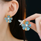 Vintage Silver Needle Oil Drop Flower Pearl Earrings - ACOOE