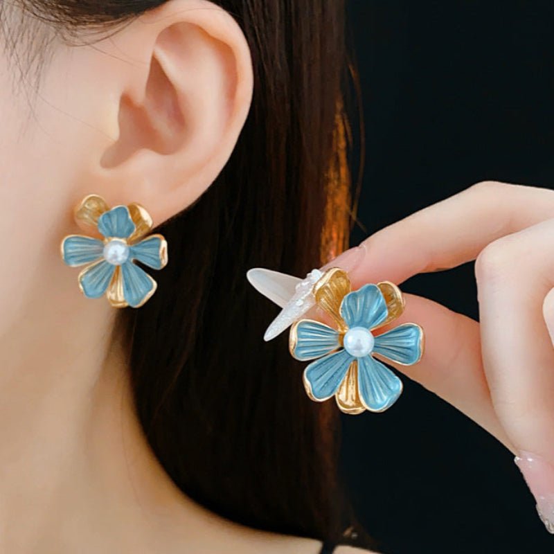 Vintage Silver Needle Oil Drop Flower Pearl Earrings - ACOOE