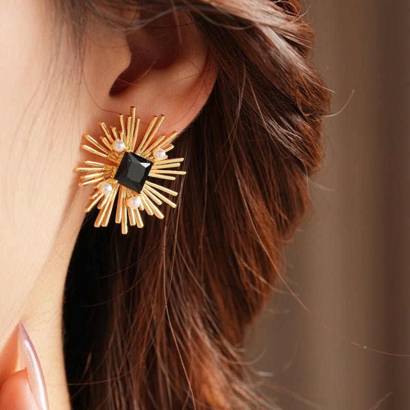 Vintage Silver Needle Zircon & Fireworks Pearl Earrings - ACOOE